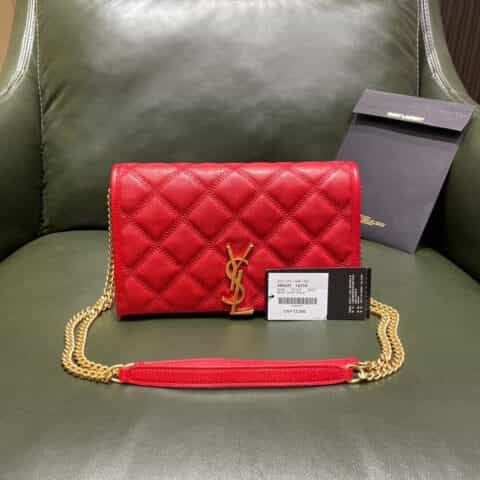 Saint laurent Ysl Becky菱形绗缝小羊皮链条包 585031红色
