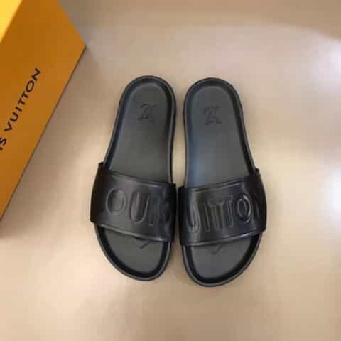 LV/路易威登  头层牛皮材质L 牌奢品男士拖鞋