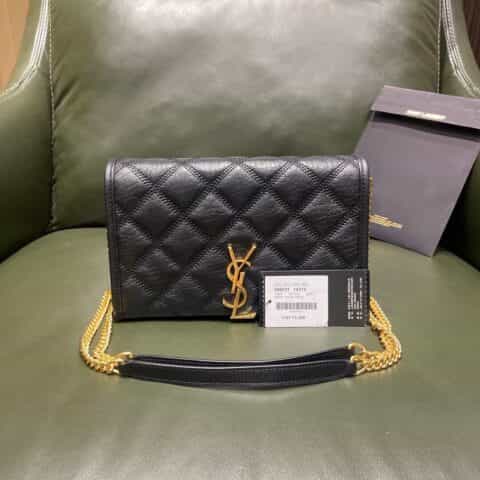 Saint laurent Ysl Becky菱形绗缝小羊皮链条包 585031黑色