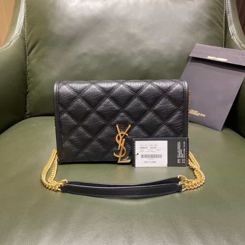 Saint laurent Ysl Becky菱形绗缝小羊皮链条包 585031黑色