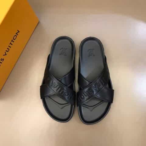 LV/路易威登  头层牛皮材质L 牌奢品男士拖鞋