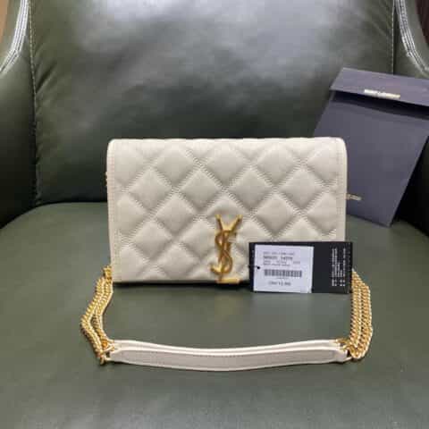 Saint laurent Ysl Becky菱形绗缝小羊皮链条包 585031白色