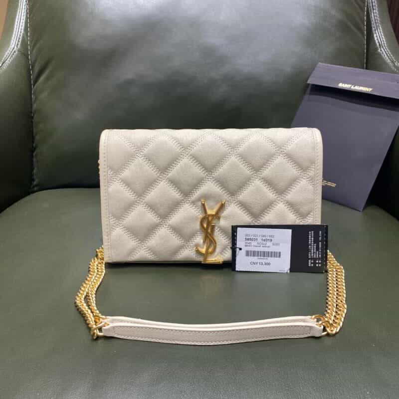 Saint laurent Ysl Becky菱形绗缝小羊皮链条包 585031白色