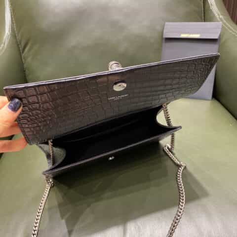 Saint laurent Ysl Kate 24CM 流苏链条包 354119黑色鳄鱼纹银扣