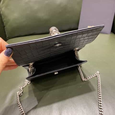 Saint laurent Ysl Kate 17CM 流苏链条包 354120黑色鳄鱼纹银扣
