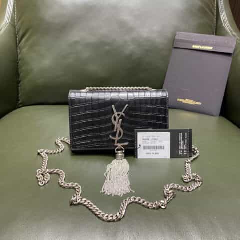 Saint laurent Ysl Kate 17CM 流苏链条包 354120黑色鳄鱼纹银扣