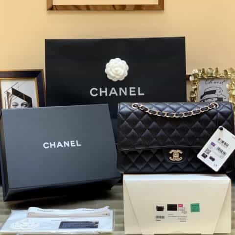 Chanel香奈儿 CF25 Classic flap bag A01112黑色牛皮银扣