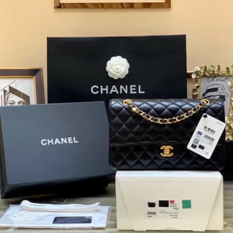 Chanel香奈儿 CF25 Classic flap bag A01112黑色牛皮金扣