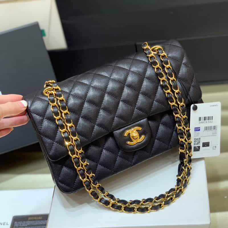 Chanel CF25 Classic flap bag A01112黑色小球纹金扣