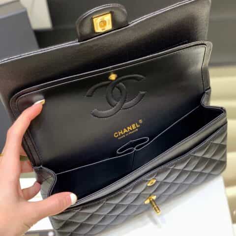 Chanel CF25 Classic flap bag A01112黑色小球纹金扣