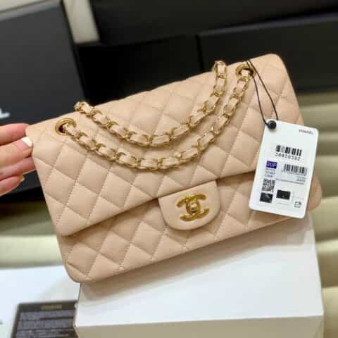 Chanel CF25 Classic flap bag A01112粉色小球纹金扣