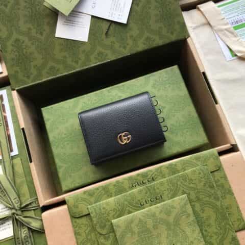 Gucci进口头层甩纹牛皮卡包 456126黑全皮