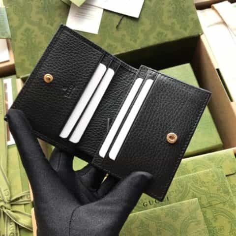 Gucci进口头层甩纹牛皮卡包 456126黑全皮