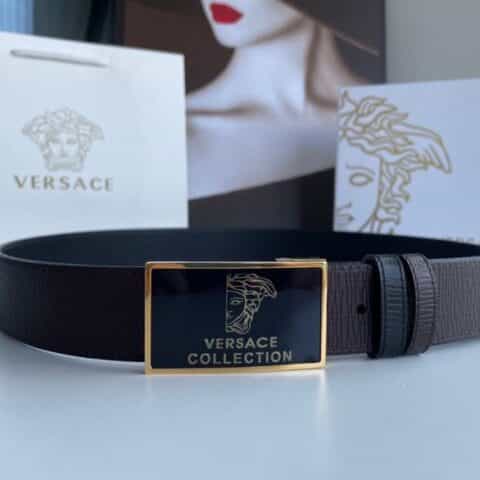Versace范思哲   精钢美杜莎树脂金属扣头层牛皮双面荔纹腰带3.5cm