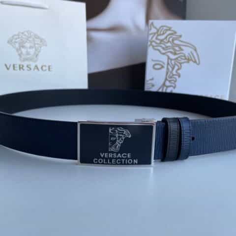 Versace范思哲   精钢美杜莎树脂金属扣头层牛皮双面荔纹腰带3.5cm