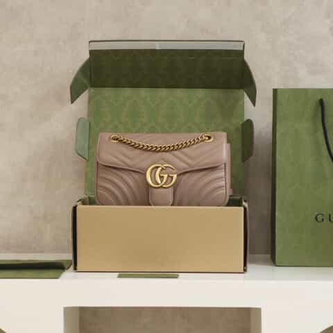 Gucci GG Marmont small matelassé shoulder bag 443497奶茶色