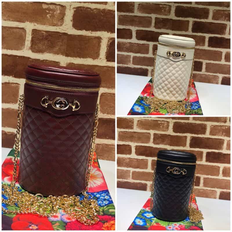 GUCCI古驰绗缝牛皮链条圆筒化妆包572298