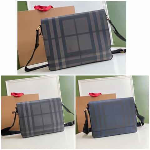 Burberry巴宝莉柔软皮革边饰London 格纹信使包