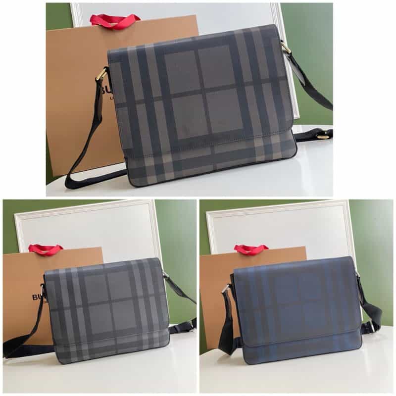 Burberry巴宝莉柔软皮革边饰London 格纹信使包