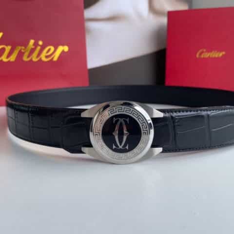 Cartier卡地亚   精钢金属挂扣进口牛皮精仿鳄鱼皮腰带3.5cm