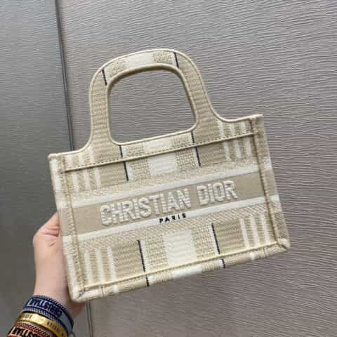 Dior Book tote Mini杏色刺绣托特包