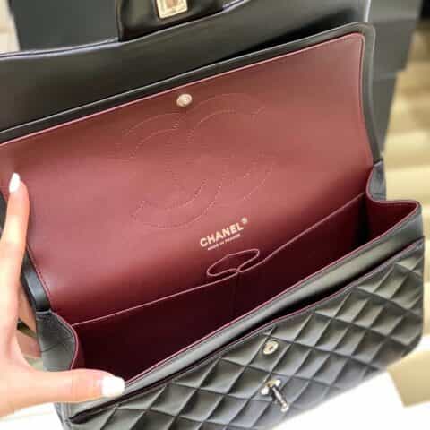 Chanel CF30CM羊皮Classic flap bag A58600黑色银扣