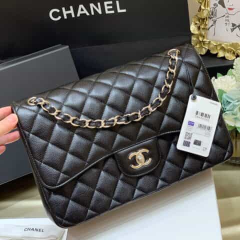 Chanel CF30CM牛皮Classic flap bag A58600黑色银扣