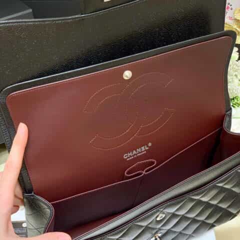 Chanel CF30CM牛皮Classic flap bag A58600黑色银扣
