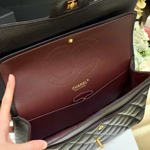 Chanel CF30CM牛皮Classic flap bag A58600黑色金扣