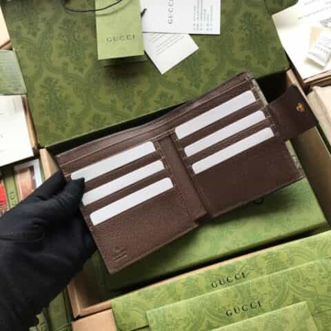 Gucci Ophidia系列中夹三折包 523173 帆布啡皮