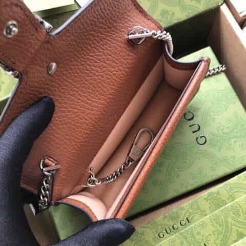 Gucci 环保水洗丹宁面料链式迷你手袋/钱包 476432蓝丹宁/棕皮