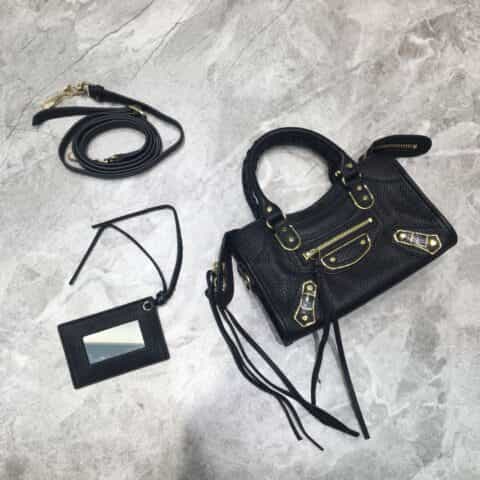 Balenciaga巴黎世家原版山羊皮配金边机车包008