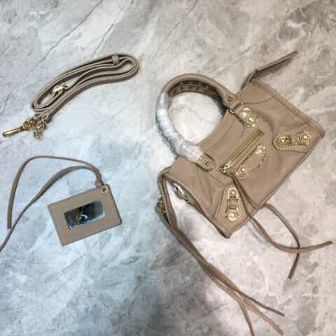 Balenciaga巴黎世家原版山羊皮配金边机车包008