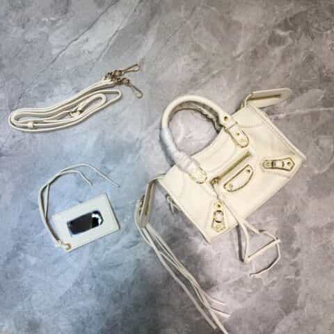 Balenciaga巴黎世家原版山羊皮配金边机车包008