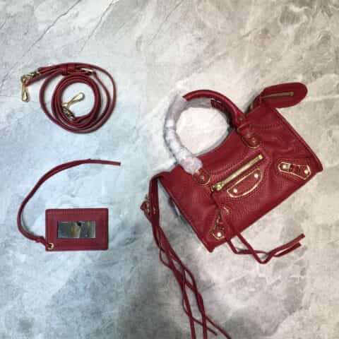 Balenciaga巴黎世家原版山羊皮配金边机车包008