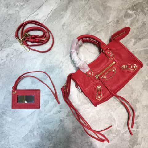 Balenciaga巴黎世家原版山羊皮配金边机车包008