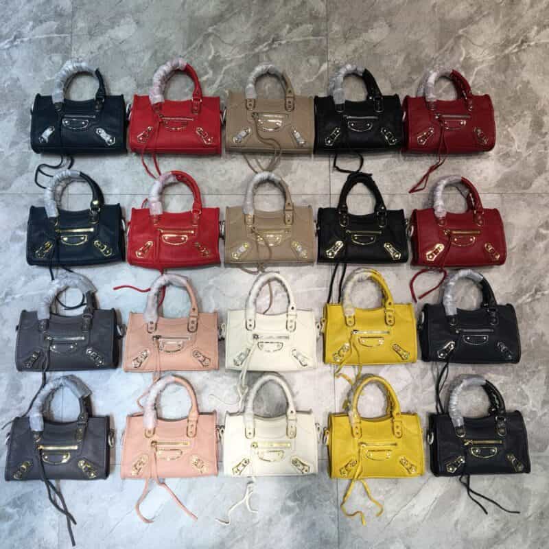 Balenciaga巴黎世家原版山羊皮配金边机车包008