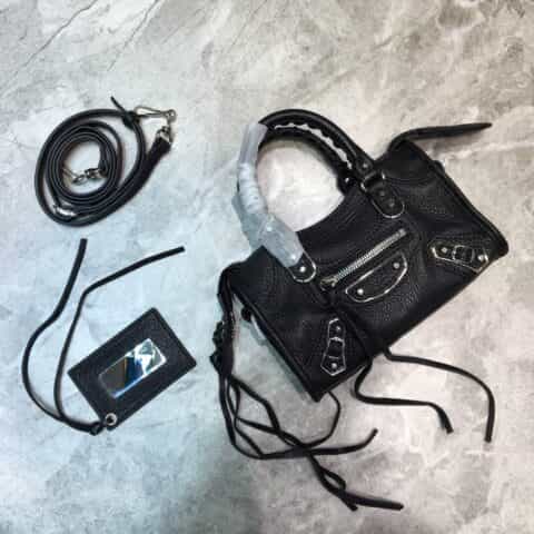 Balenciaga巴黎世家原版山羊皮配银边机车包008