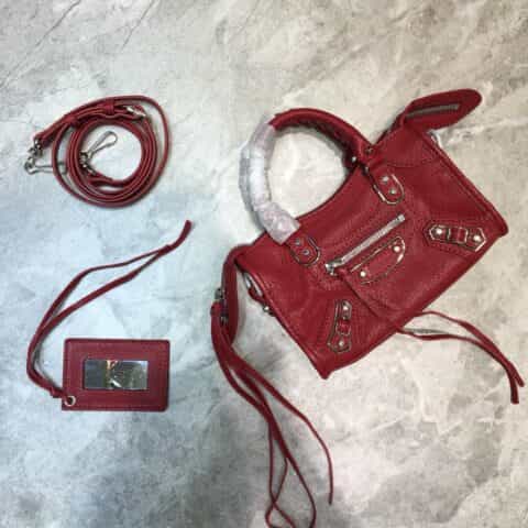 Balenciaga巴黎世家原版山羊皮配银边机车包008