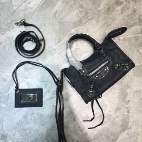 Balenciaga巴黎世家原版山羊皮配银边机车包008