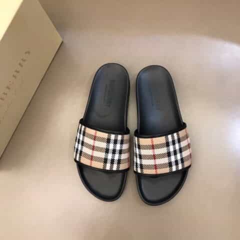 Burberry巴宝莉   纯棉格纹帆布高端精品B家经典男士拖鞋