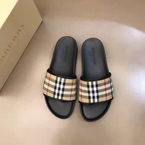 Burberry巴宝莉   纯棉格纹帆布高端精品B家经典男士拖鞋