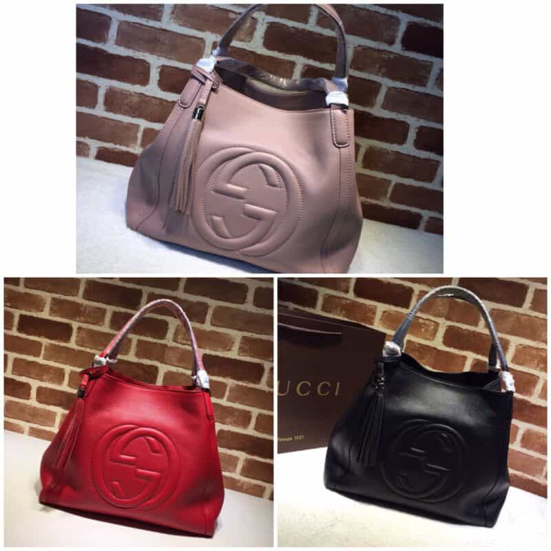 GUCCI古驰女士牛皮时尚双G浮雕纯色手提包282309