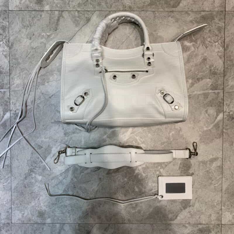 Balenciaga巴黎世家原版鳄鱼纹牛皮配银钉机车包669