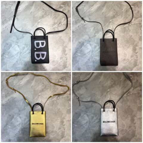 Balenciaga巴黎世家配牛皮肩带迷你手机包