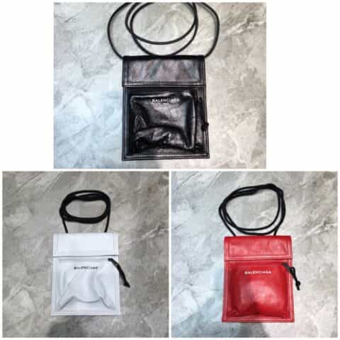 Balenciaga巴黎世家数码烫logo原版进口褶皱皮手机包皮绳挎包