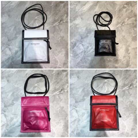 Balenciaga巴黎世家数码烫logo原版进口褶皱皮手机包皮绳挎包