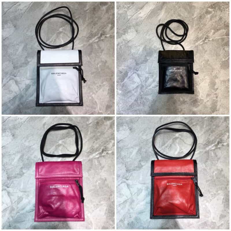 Balenciaga巴黎世家数码烫logo原版进口褶皱皮手机包皮绳挎包