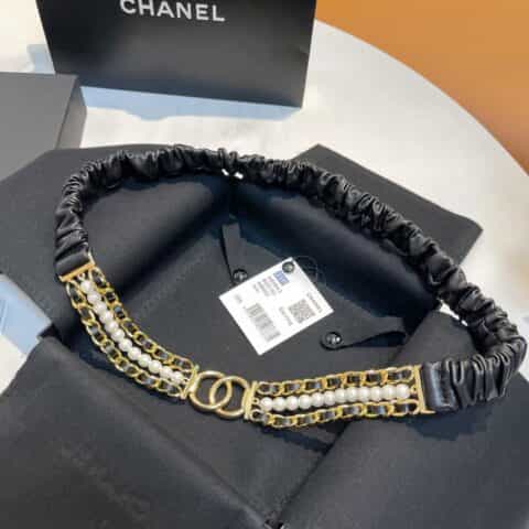 2021新款CHANEL香奈儿双c珍珠小羊皮腰带腰链