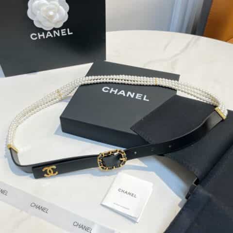 2021新款CHANEL香奈儿双c珍珠小羊皮腰带腰链